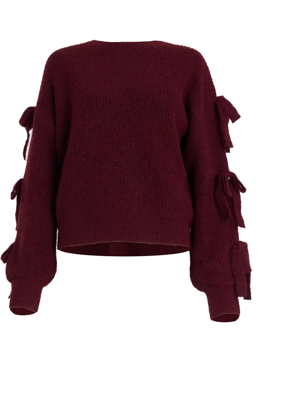 Quiz Burgundy Bow Sleeve Jumper