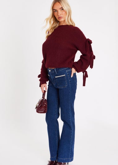 Quiz Burgundy Bow Sleeve Jumper