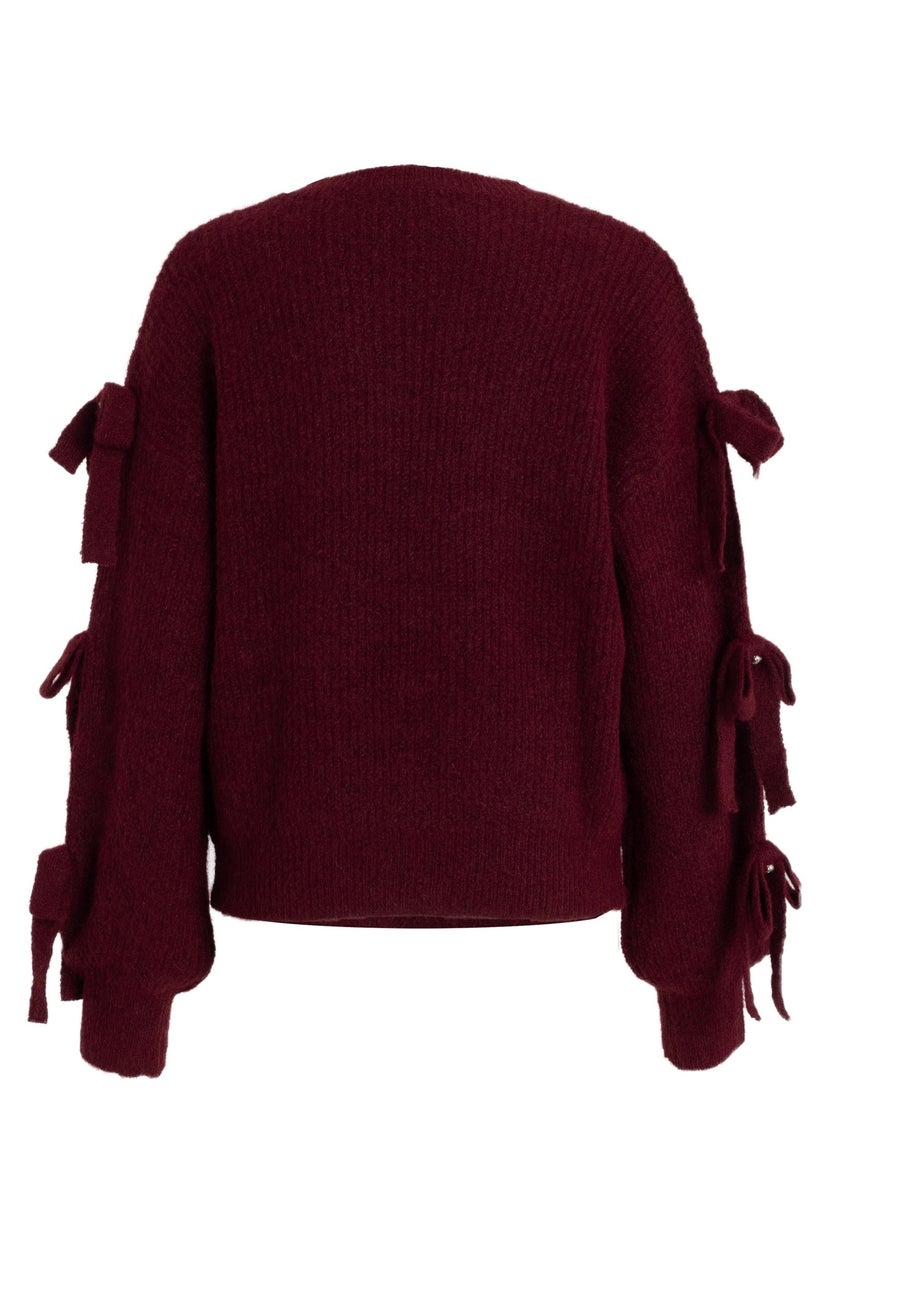 Quiz Burgundy Bow Sleeve Jumper