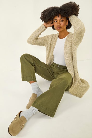 Roman Gold Metallic Longline Knit Cardigan