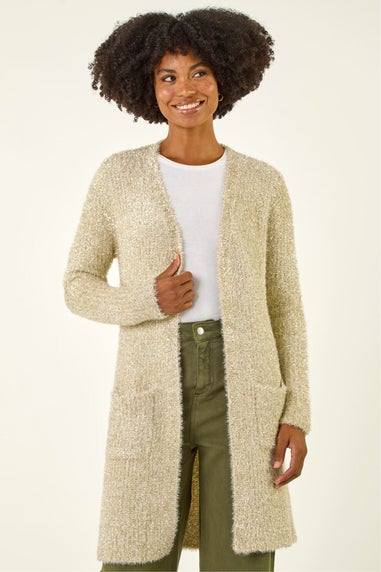 Roman Gold Metallic Longline Knit Cardigan