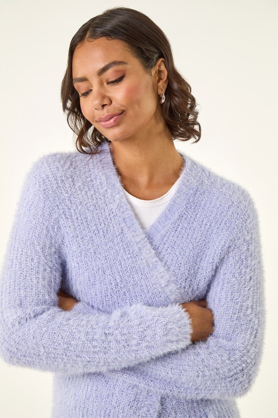 Roman Lilac Metallic Longline Knit Cardigan