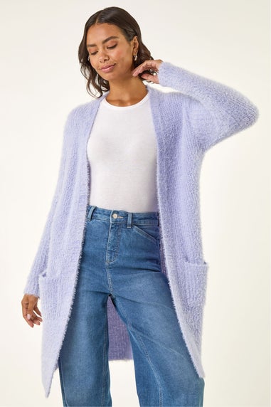 Roman Lilac Metallic Longline Knit Cardigan