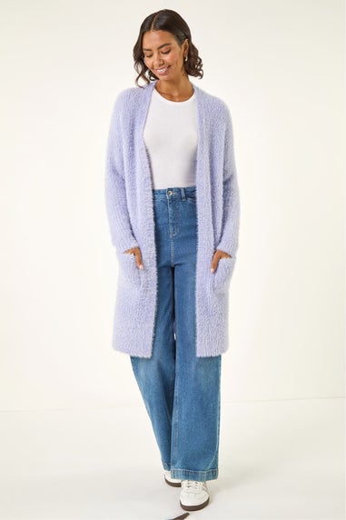 Roman Lilac Metallic Longline Knit Cardigan