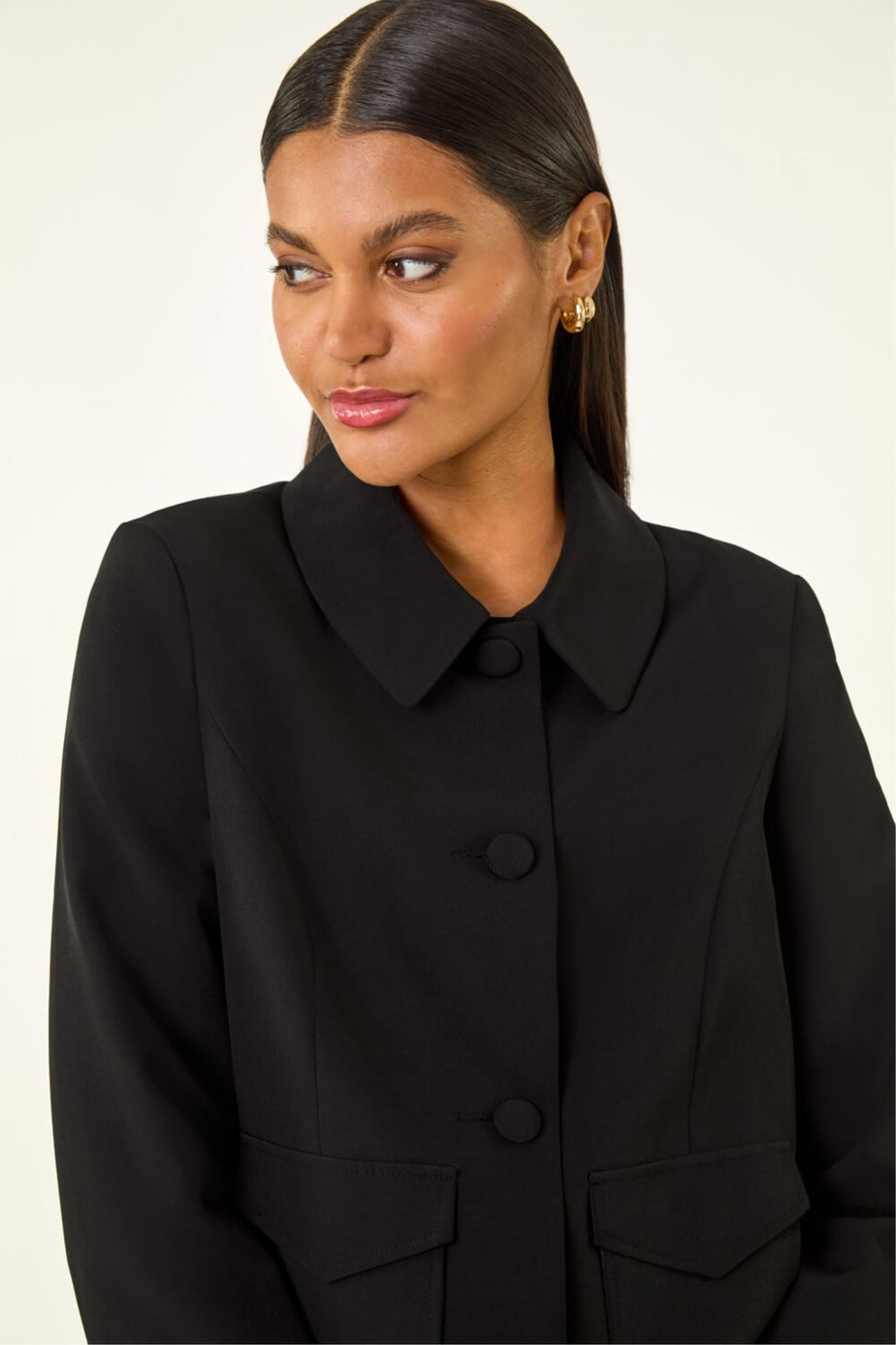 Roman Black Smart Buttoned Pocket Jacket