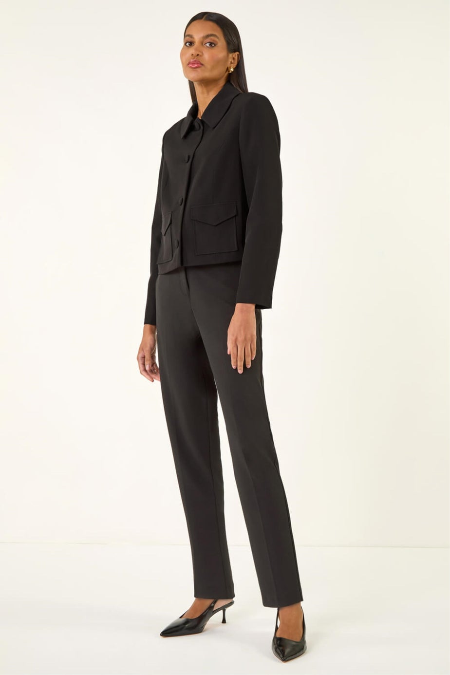 Roman Black Smart Buttoned Pocket Jacket