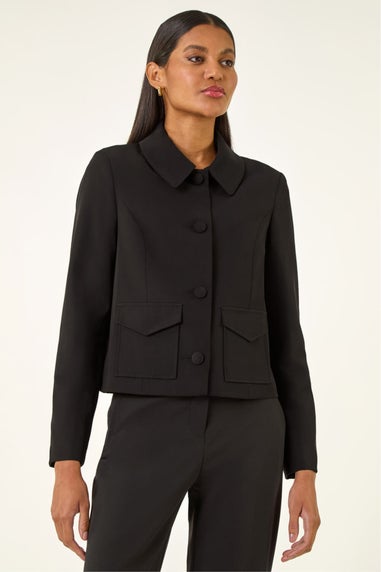 Roman Black Smart Buttoned Pocket Jacket