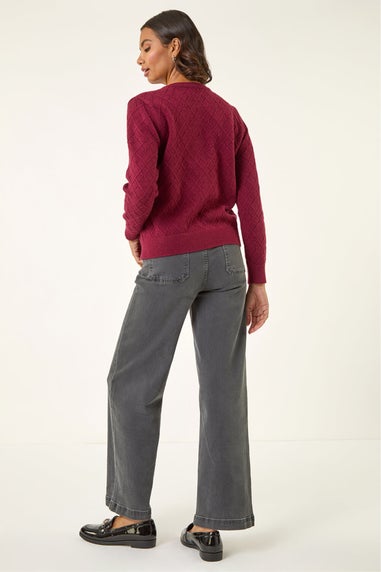 Roman Burgundy Cable Knit Buttoned Cardigan