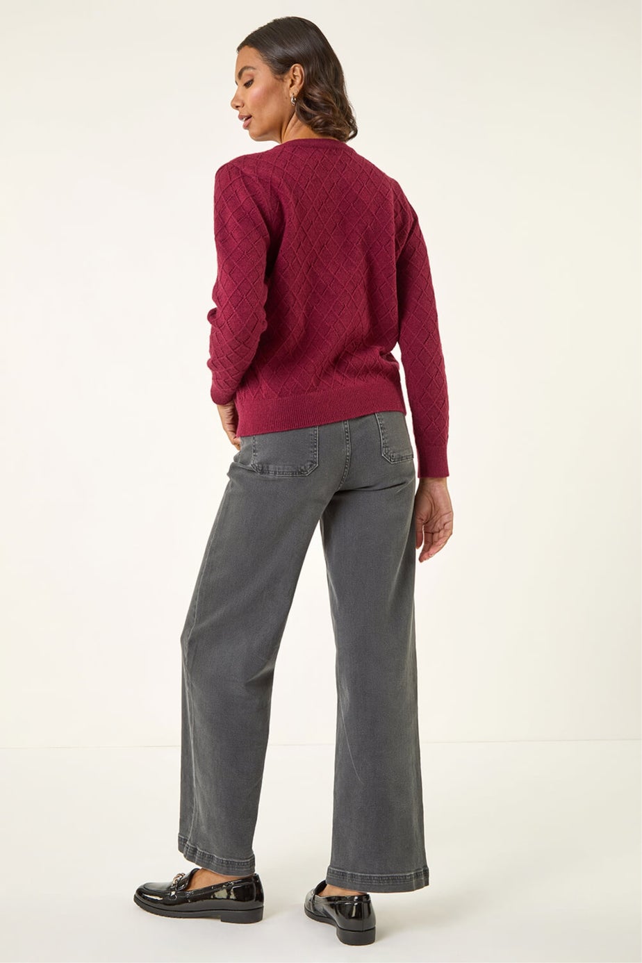 Roman Burgundy Cable Knit Buttoned Cardigan