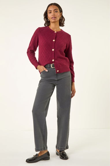 Roman Burgundy Cable Knit Buttoned Cardigan