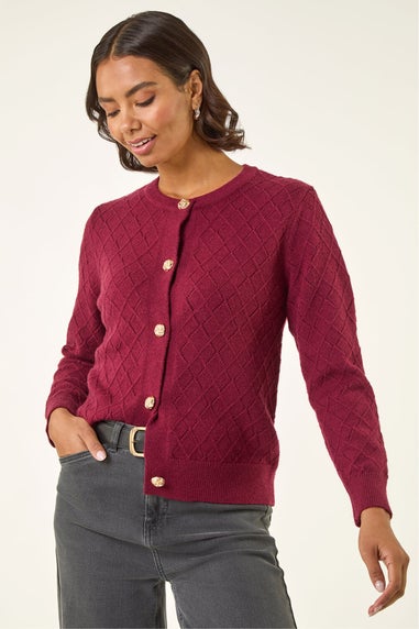 Roman Burgundy Cable Knit Buttoned Cardigan