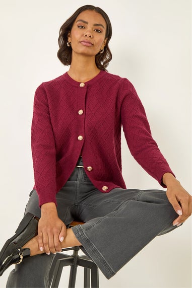 Roman Burgundy Cable Knit Buttoned Cardigan