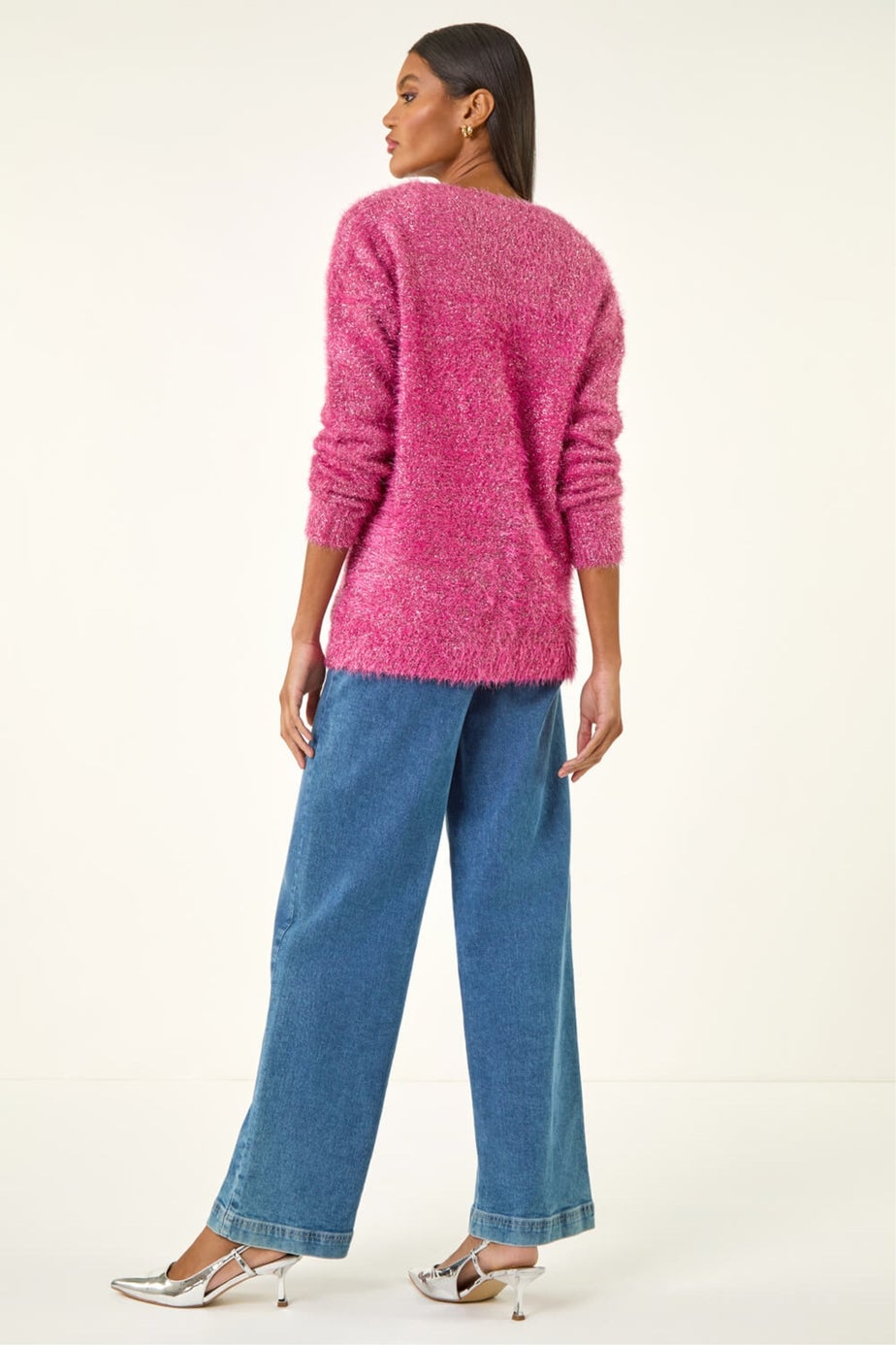 Roman Cerise Buttoned Tinsel Knit Cardigan