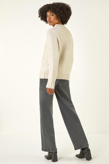 Roman Light Grey Sequin Zip Knit Cardigan