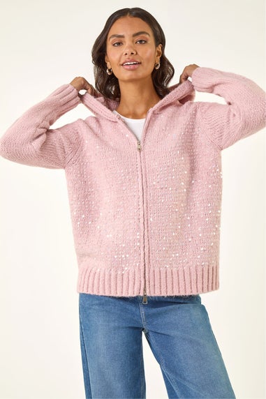 Roman Mauve Sparkly Hooded Knit Cardigan