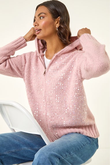 Roman Mauve Sparkly Hooded Knit Cardigan