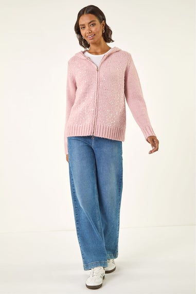 Roman Mauve Sparkly Hooded Knit Cardigan