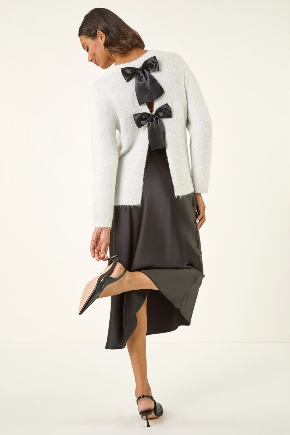 Roman Ivory Bow Back Metallic Knit Jumper