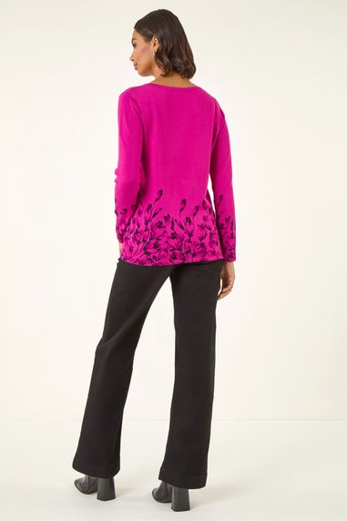 Roman Magenta Embellished Floral Print Knit Jumper