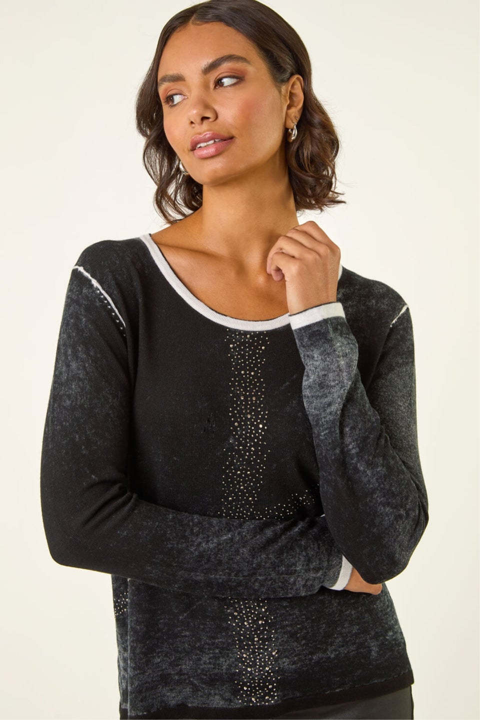 Roman Black Embellished Soft Knit Jumper