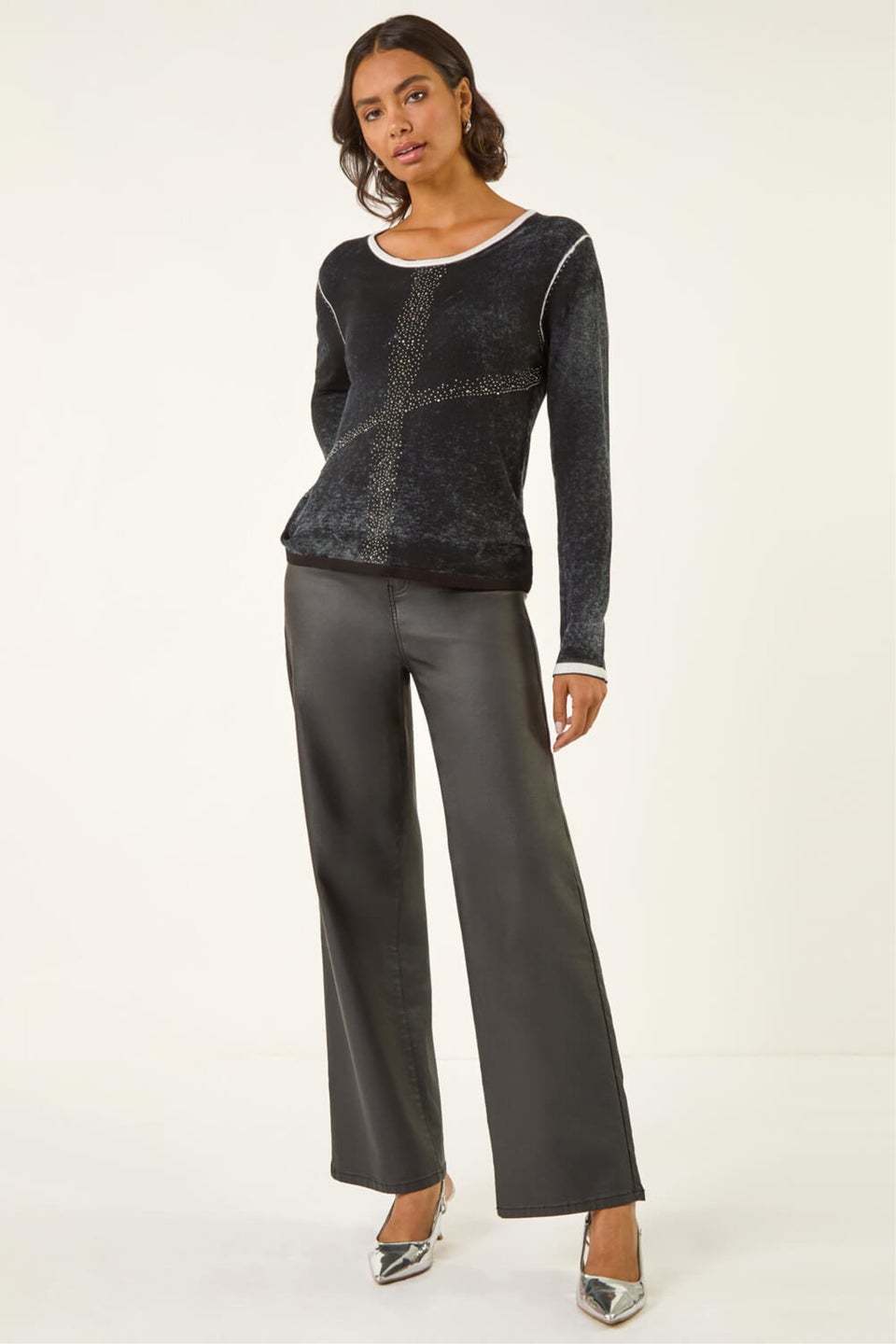 Roman Black Embellished Soft Knit Jumper