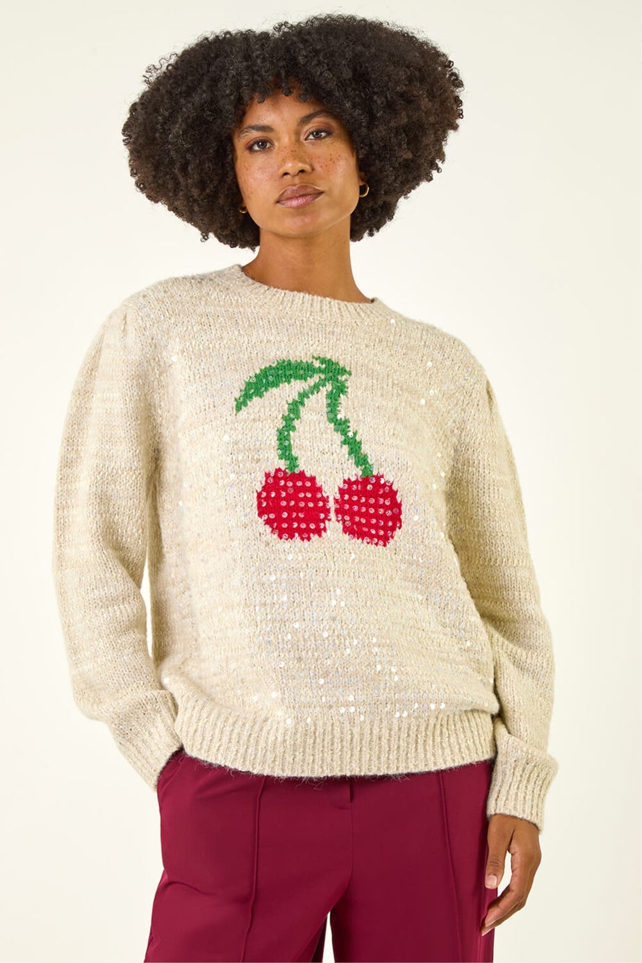 Roman Ivory Sequin Cherry Knit Jumper