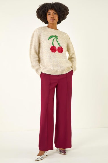 Roman Ivory Sequin Cherry Knit Jumper