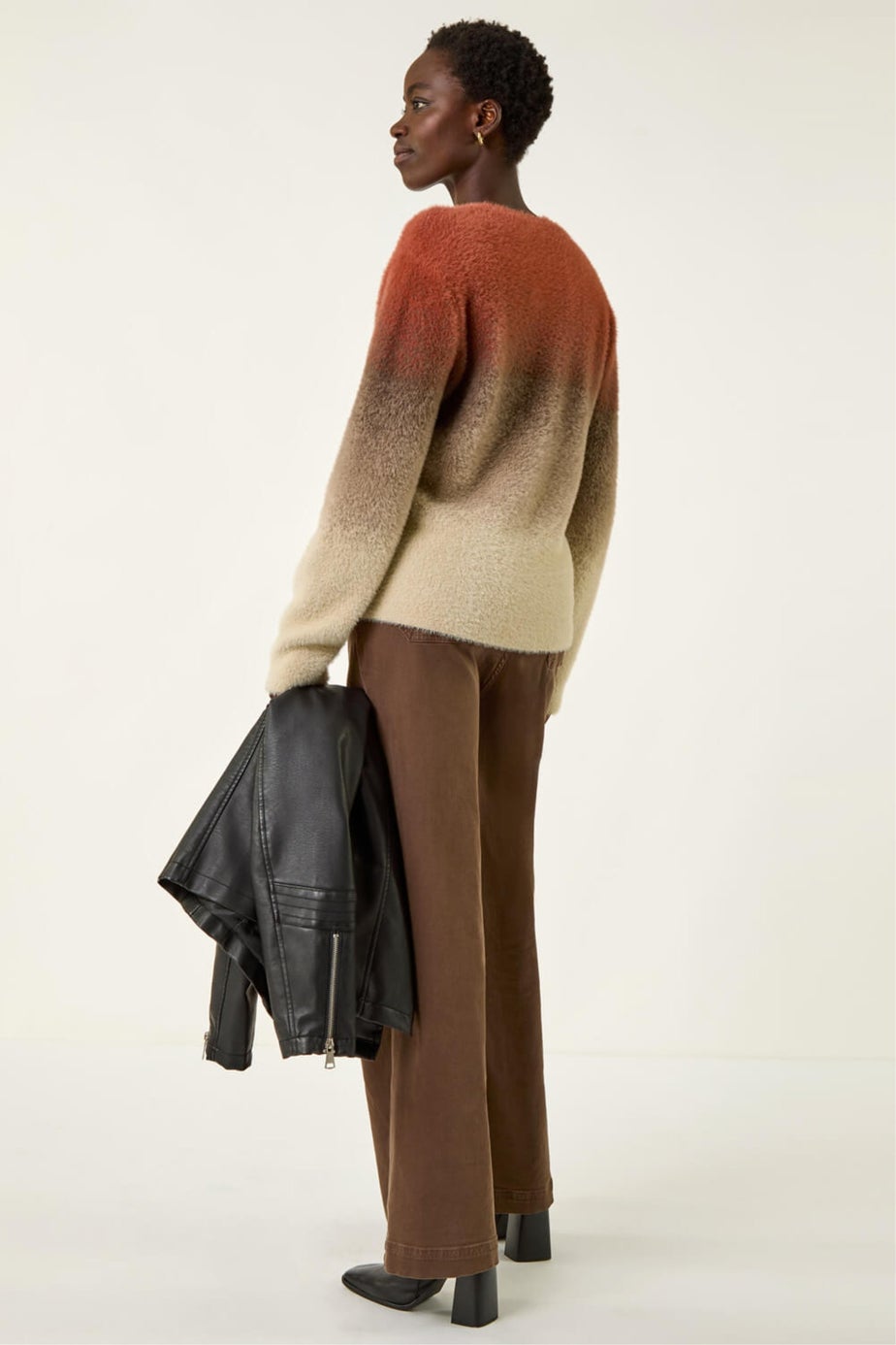 Roman Brown Fluffy Ombre Knit Jumper