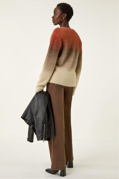 Roman Brown Fluffy Ombre Knit Jumper