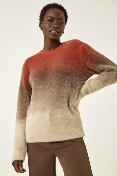 Roman Brown Fluffy Ombre Knit Jumper