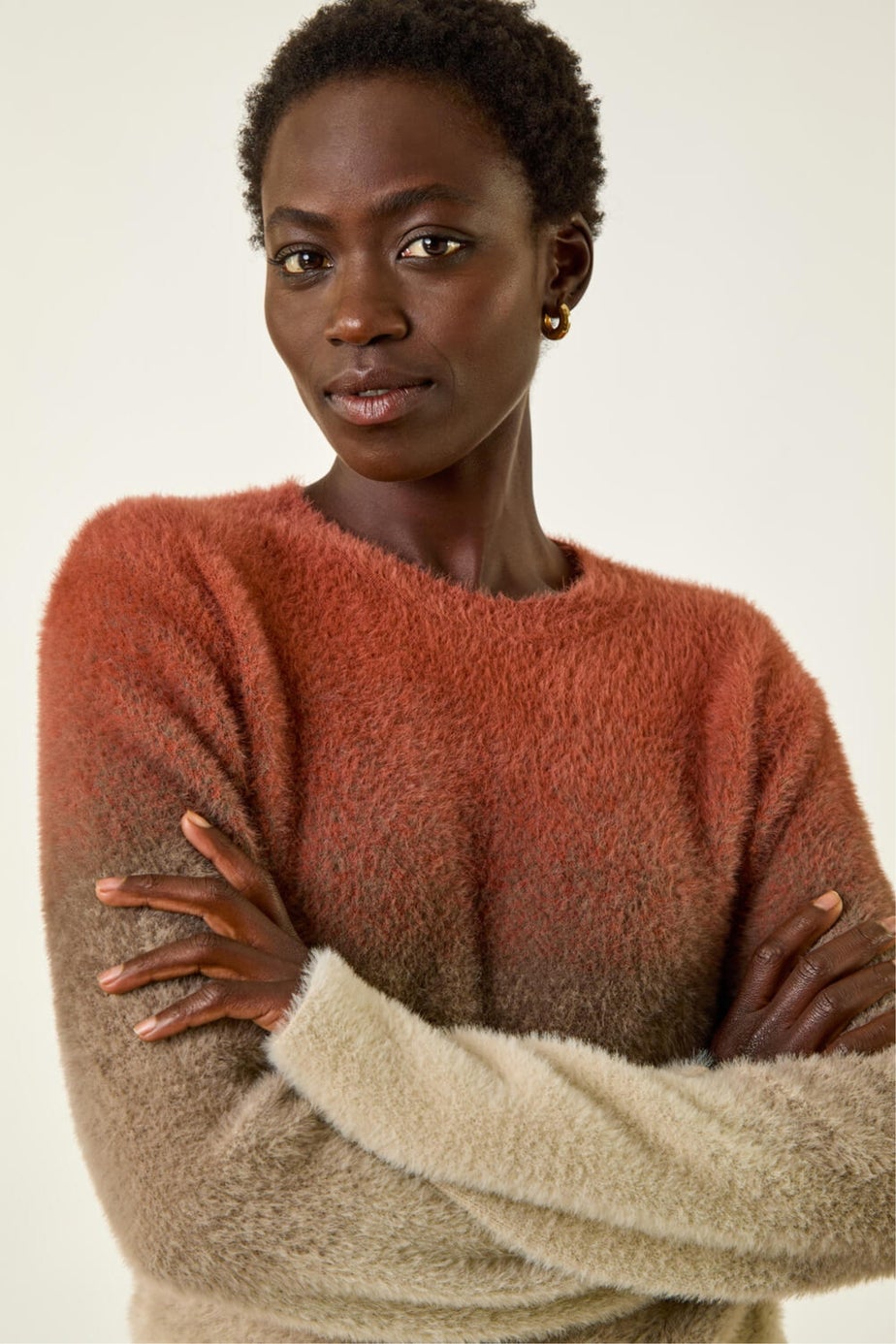 Roman Brown Fluffy Ombre Knit Jumper