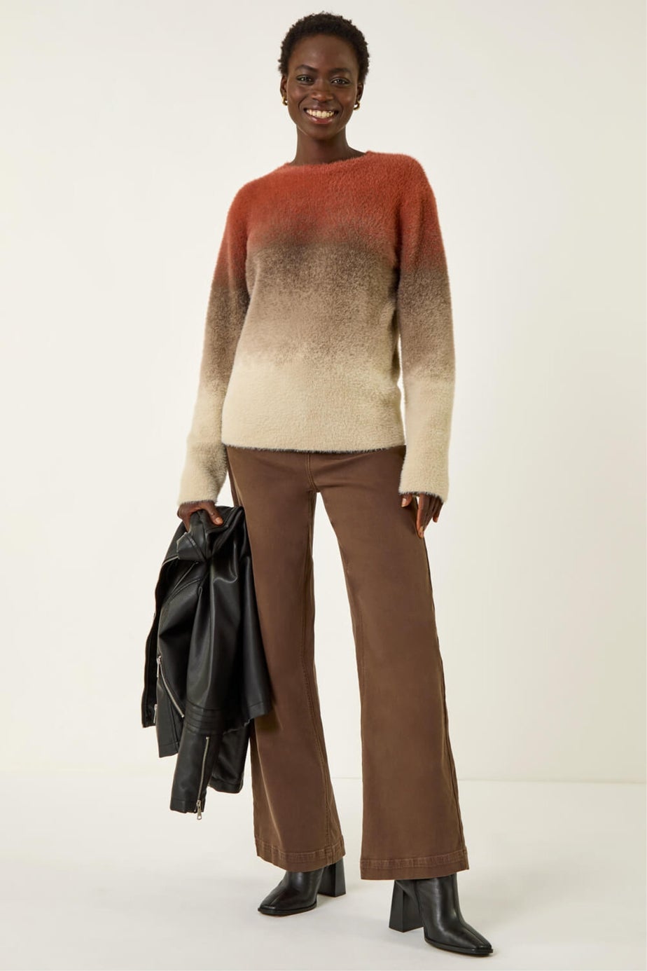 Roman Brown Fluffy Ombre Knit Jumper