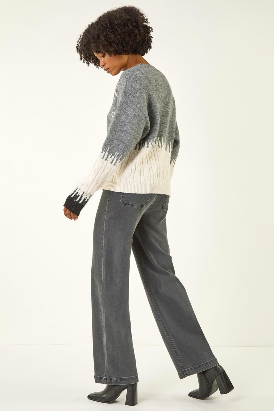 Roman Grey Jacquard Bow Knit Jumper