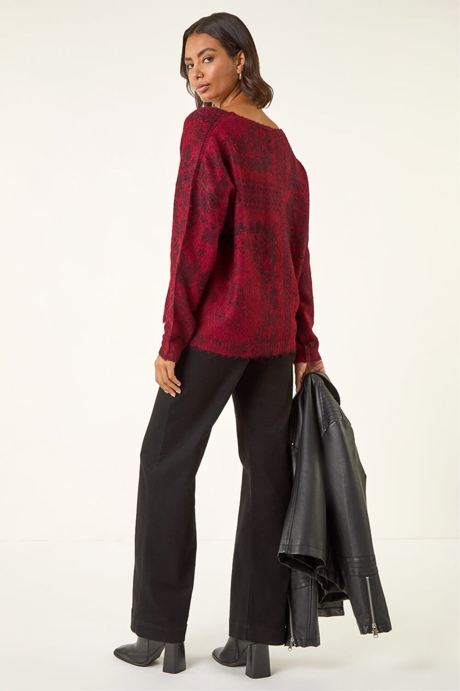 Roman Red Abstract Jacquard V-Neck Jumper