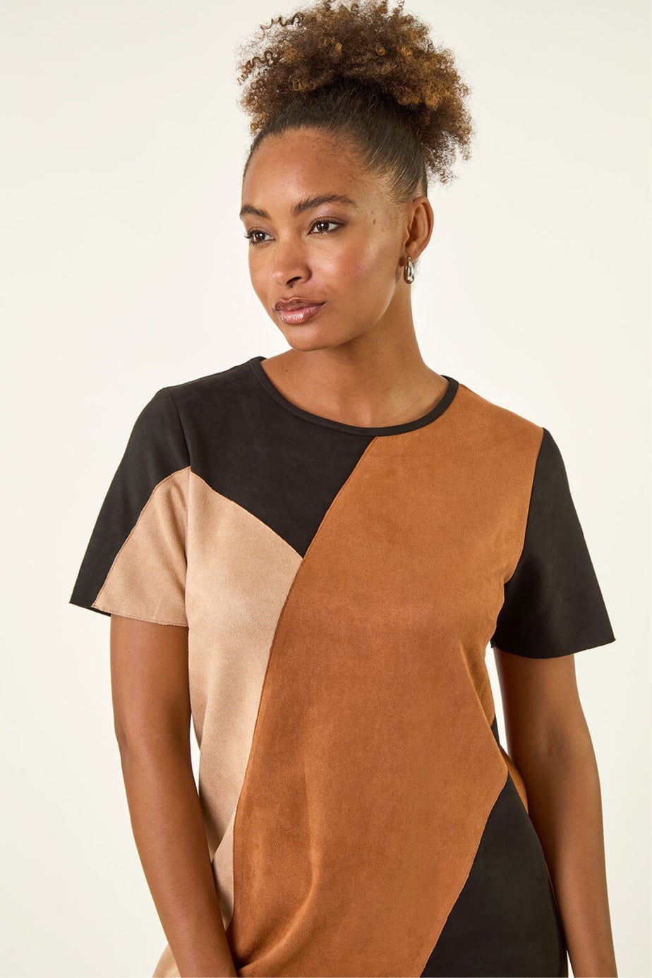 Roman Amber Panelled Faux Suede Shift Stretch Dress