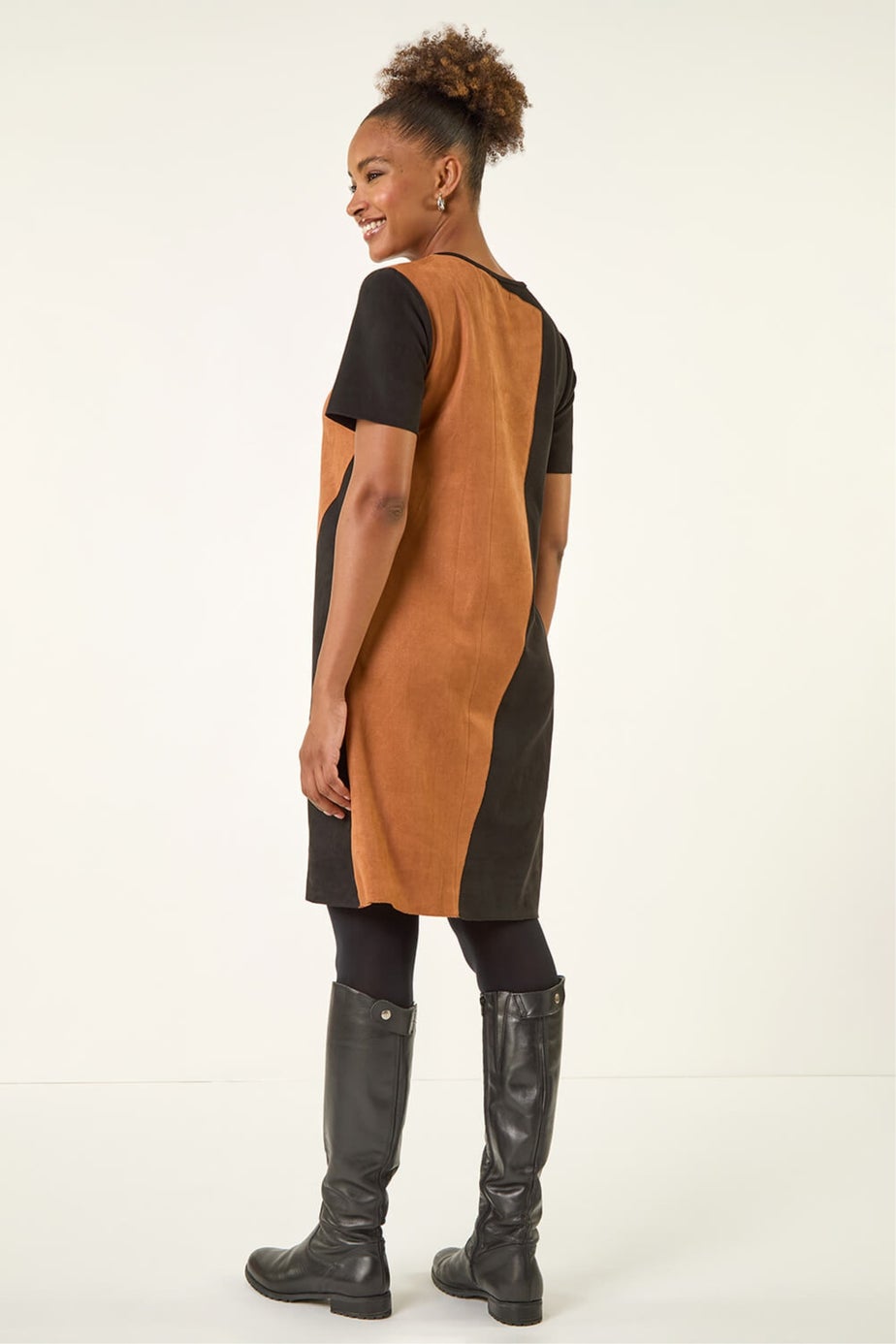 Roman Amber Panelled Faux Suede Shift Stretch Dress