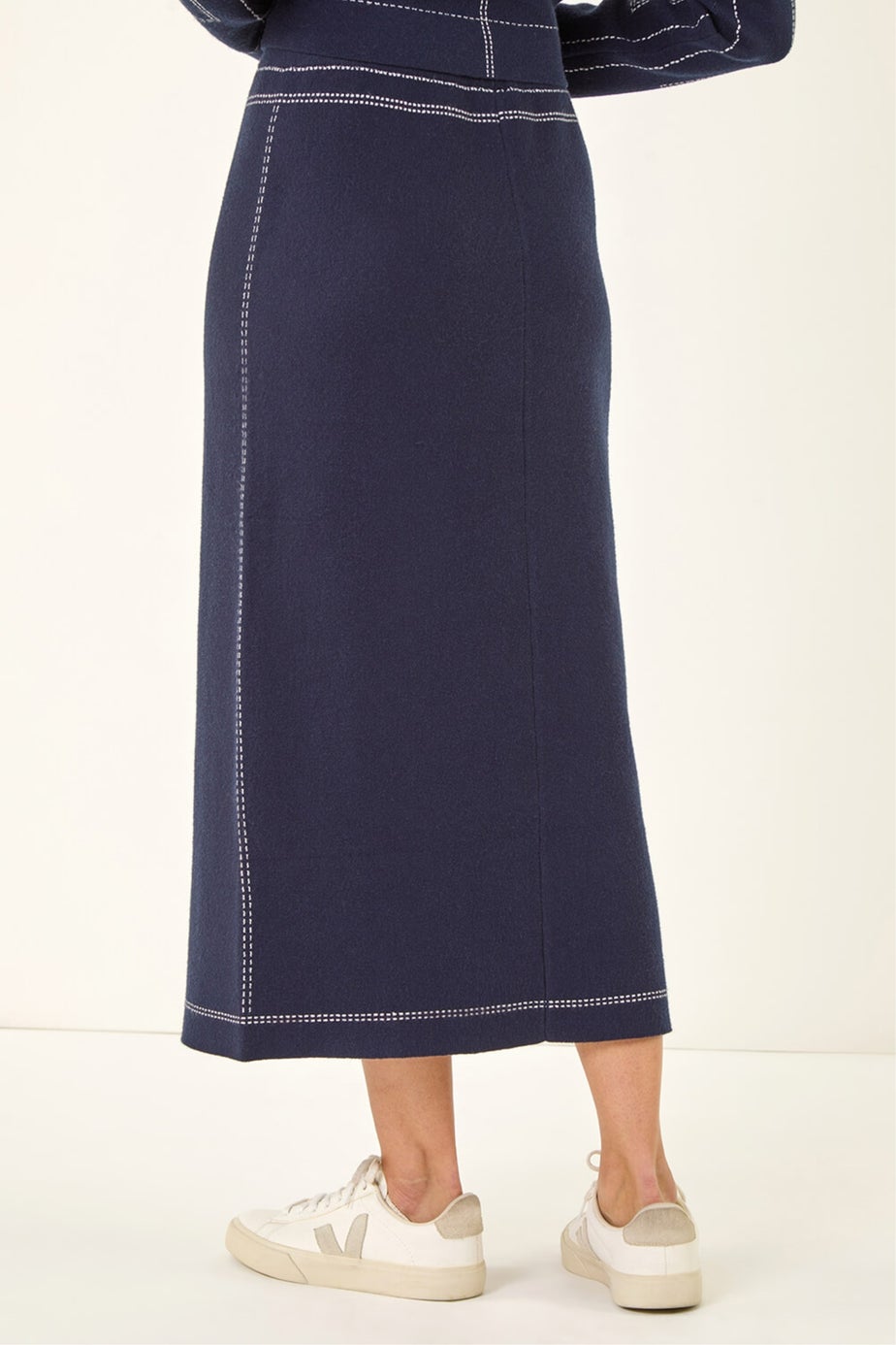 Dusk Navy Contrast Stitch Buttoned Skirt