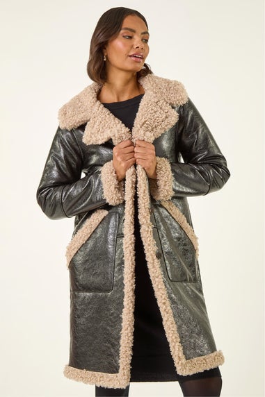 Roman Black Faux Fur Textured Coat