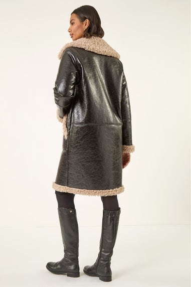 Roman Black Faux Fur Textured Coat