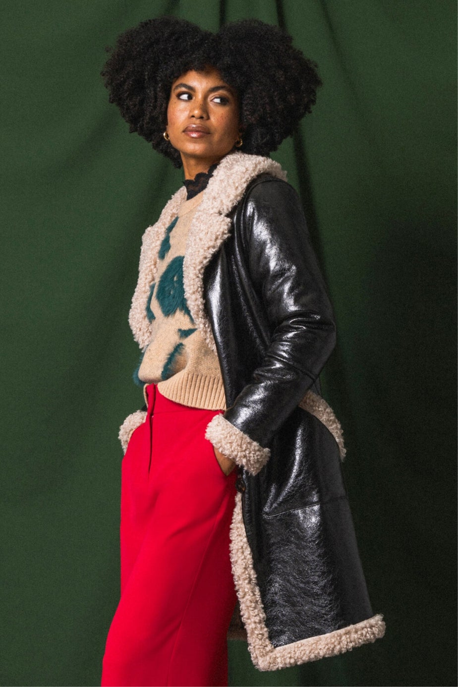 Roman Black Faux Fur Textured Coat