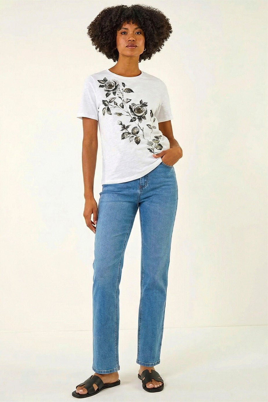 Roman Ivory Floral Print Cotton Top