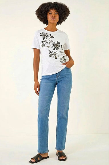 Roman Ivory Floral Print Cotton Top