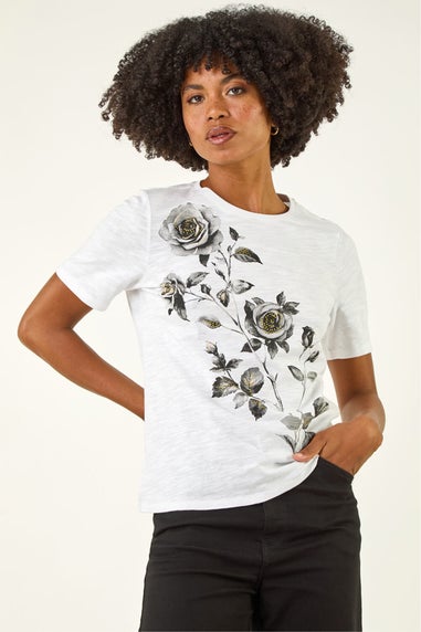 Roman Ivory Floral Print Cotton Top