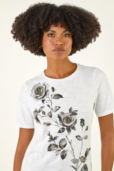 Roman Ivory Floral Print Cotton Top