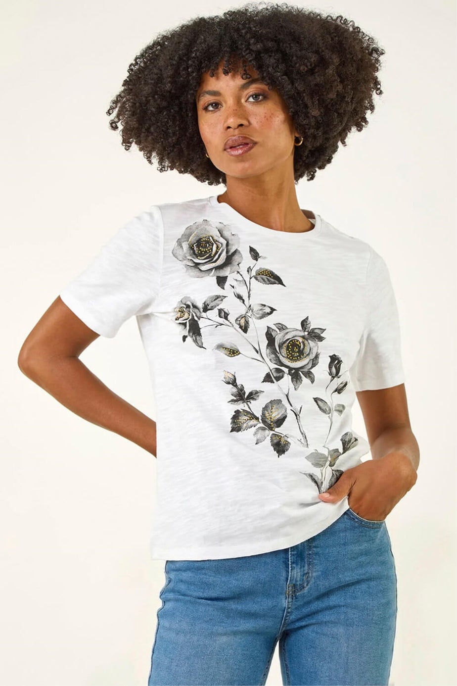 Roman Ivory Floral Print Cotton Top