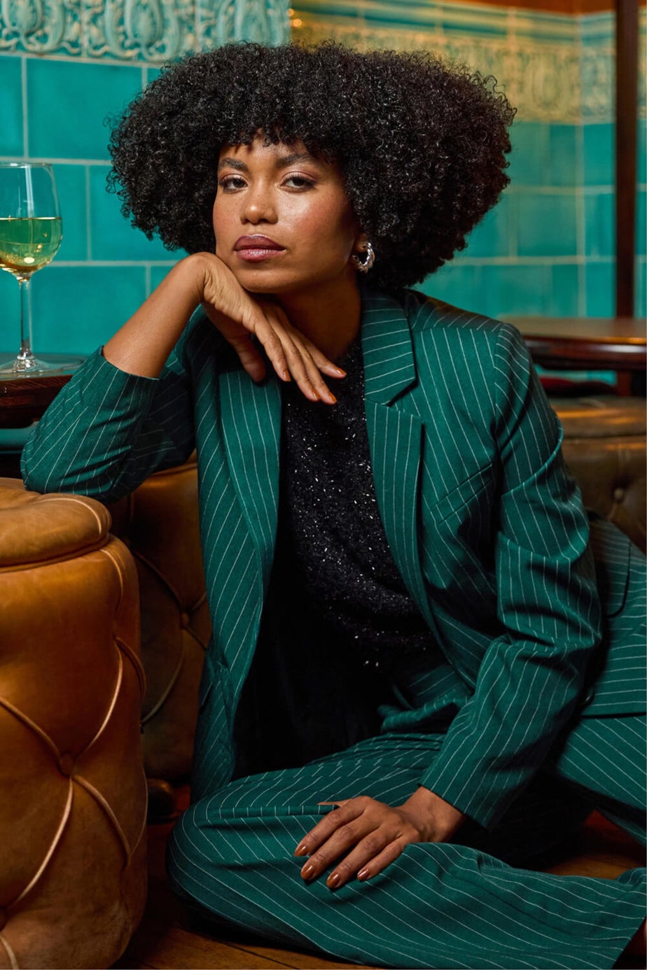 Roman Green Pinstripe Collared Blazer