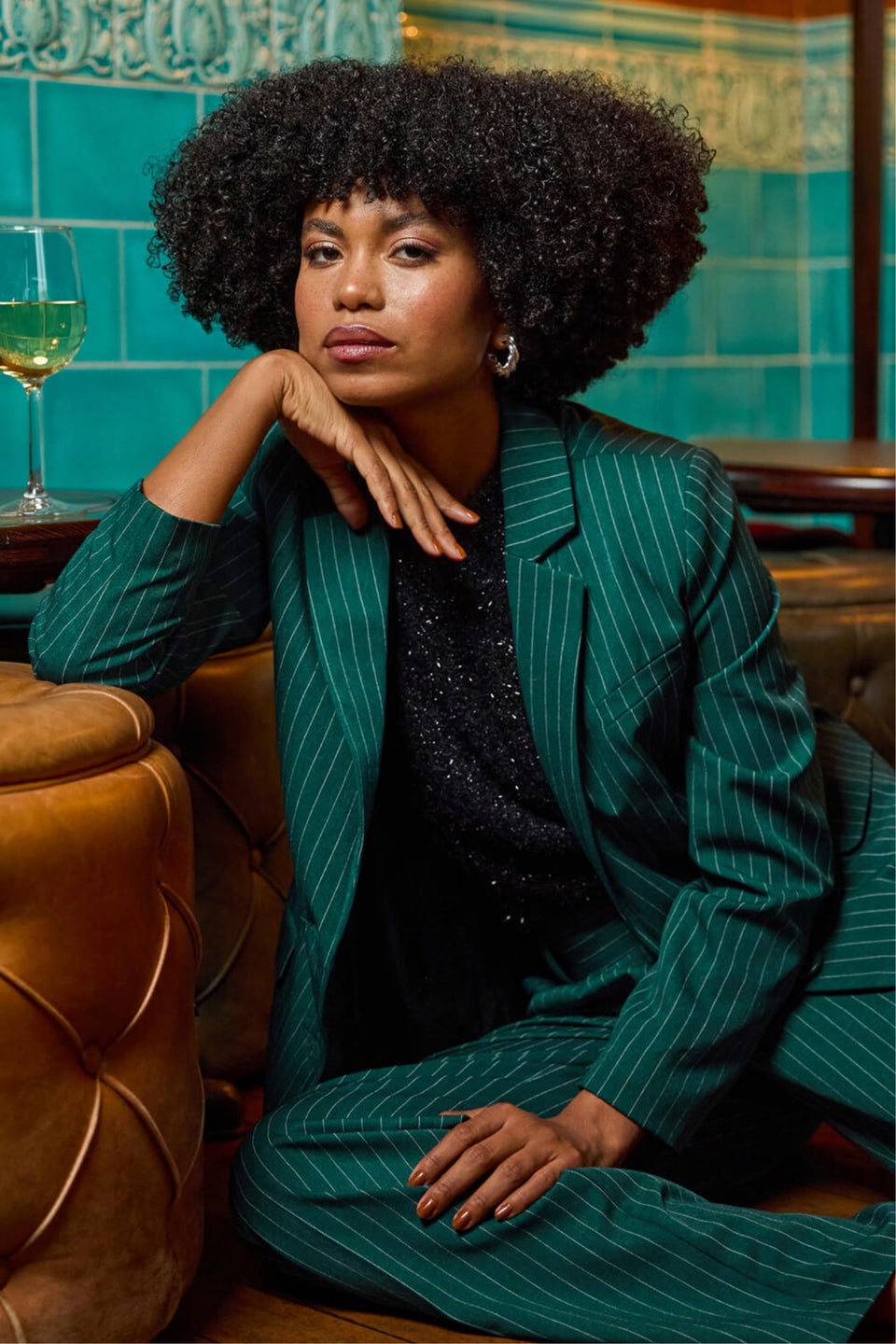 Roman Green Pinstripe Collared Blazer