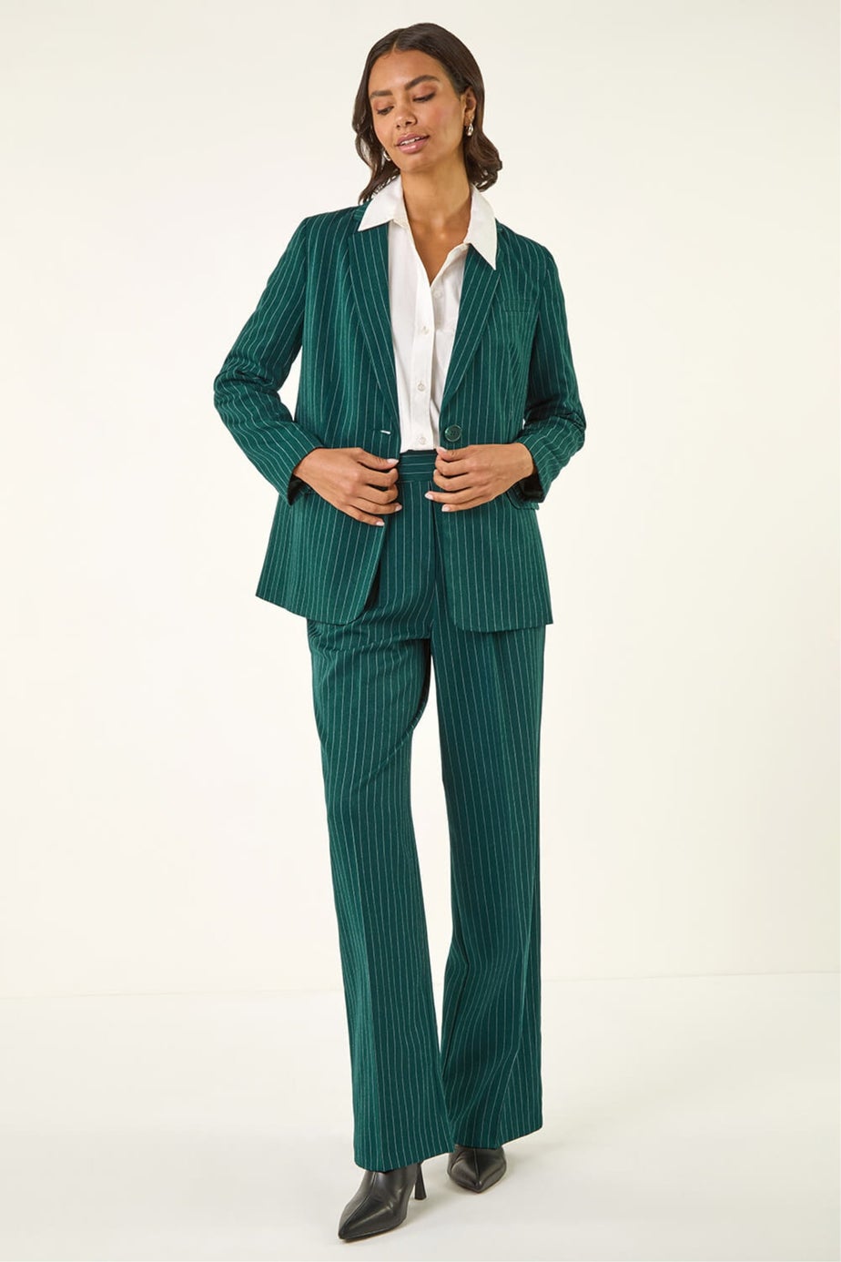 Roman Green Pinstripe Collared Blazer