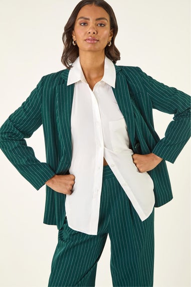 Roman Green Pinstripe Collared Blazer