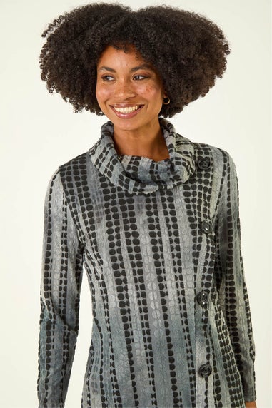 Roman Grey Cowl Neck Buttoned Top